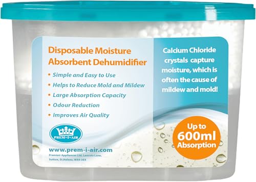 Prem-I-Air Desiccant Moisture Absorber Controller Drying Dehumidifier Reduces Damp, Humidity & Condensation in Wardrobes, Cupboards, Home, Kitchen, Bedroom, Caravan, Office, Basement 700ml Absorption