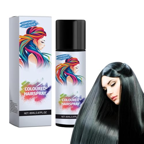 Spray Colorant Capillaire Temporaire Intense Noir - Pour Femmes Et Hommes, Utilisation Unique, Teinture Naturelle Lavable Pour Cheveux, Idéal Pour Halloween (Noir, 85 Ml) Laque Colorée