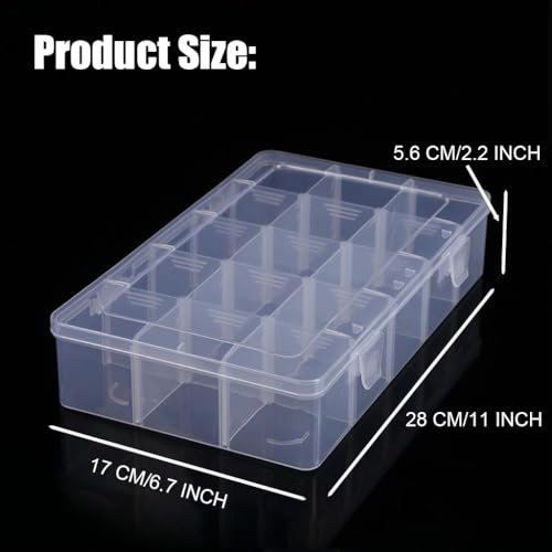Image of 2 Pcs Large 15 Grids Plastic Organizer Box Clear Storage Container with Adjustable Dividers for Beads, Washi Tapes, Art DIY Crafts, Jewelry, Fishing Tackle, Component and Small Parts