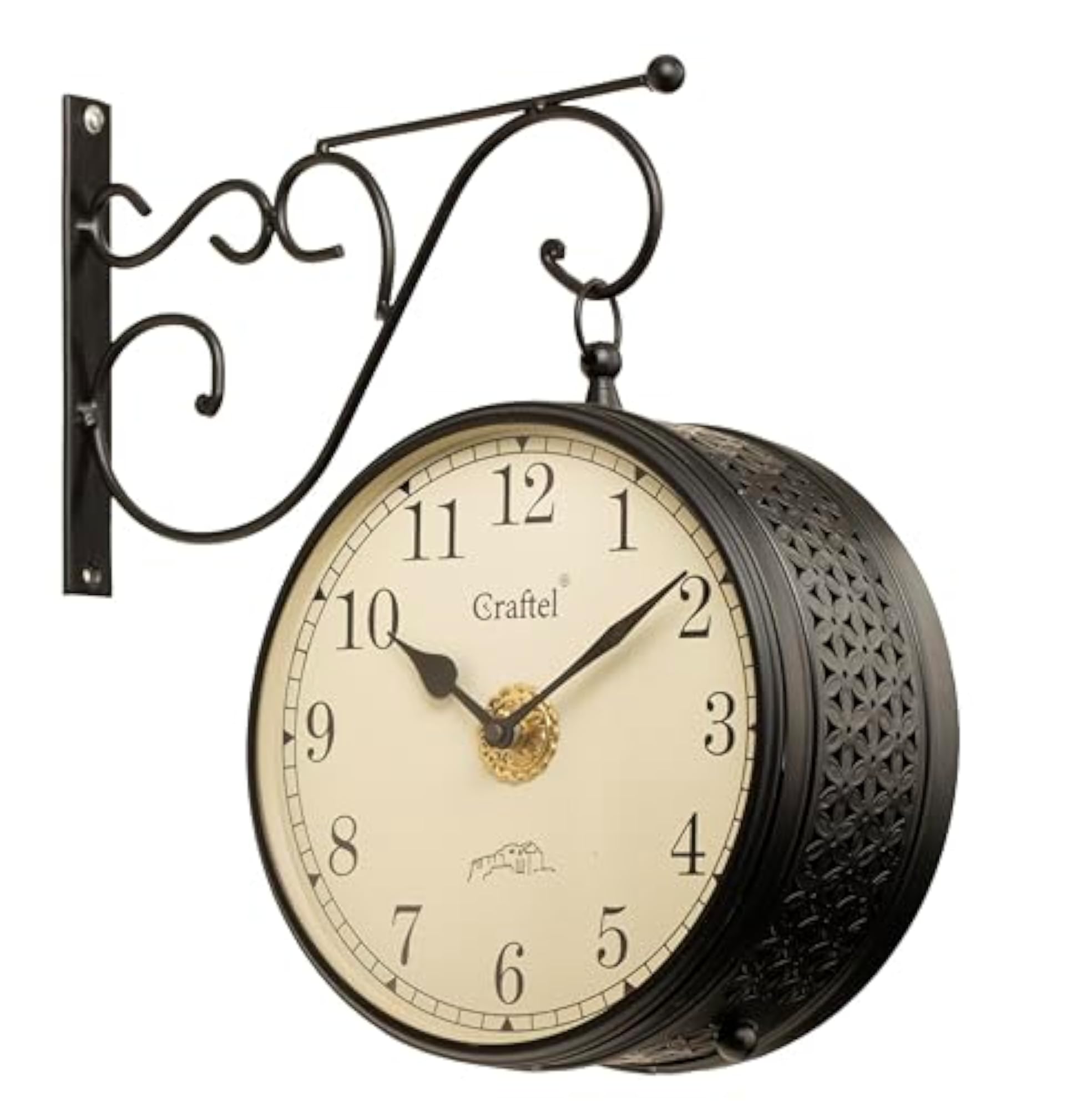 Double Sided Station Wall Clock, Powder Coated Finish