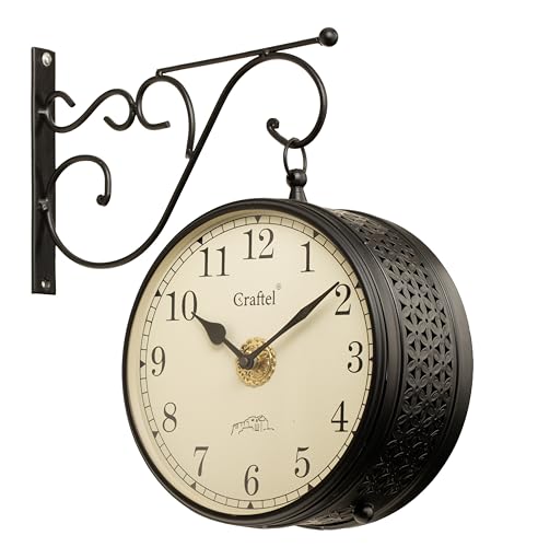 Image of CRAFTEL Double Sided Station Wall Clock Powder Coated Finish | Both Side English Numerals | Aluminum Matte-Finish Dial Brass Body | Dial - 8 Inches, Matte Black | 365 Days Warranty