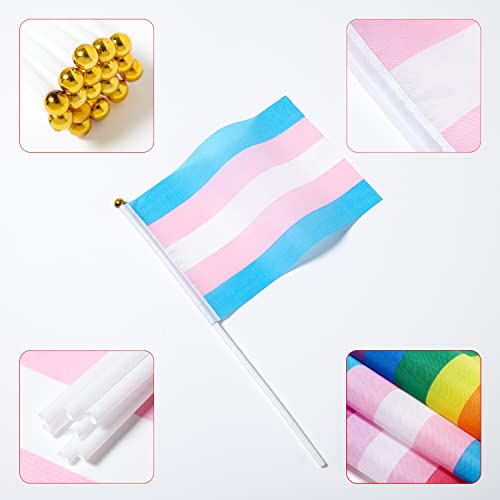Image of GentleGirl 12 Pack Transgender Pride Rainbow Flags Transgender Trans Small Mini Hand Held Stick Flag Gay LGBT Festival Party Parades Decorations