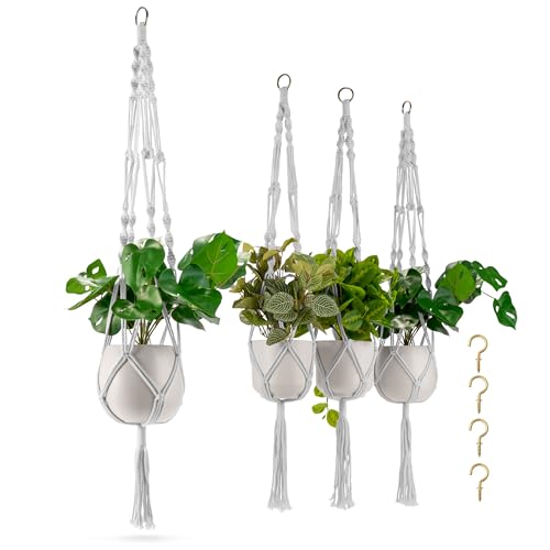 Sorbus Macrame Plant Hanger [4 Pack] Indoor Outdoor Hanging Plant