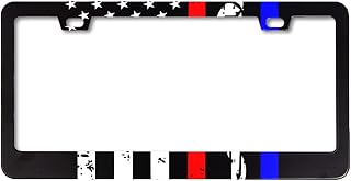 Police Firefighter EMT Flag License Plate Frame Alumina Licence Plate Decor Thin Blue Red Line American Flag Novelty Auto Car Tag Holder Army Engineer Military Plate Cover