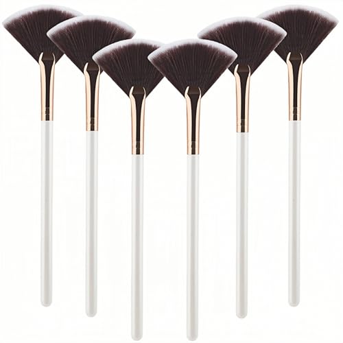 Professional Facial Mask Fan Brush Set, 6 Pack Soft Synthetic Bristles, White Handle with Rose Gold Detail, Face Mask Applicator for Clay, Mud, Peel, Serum