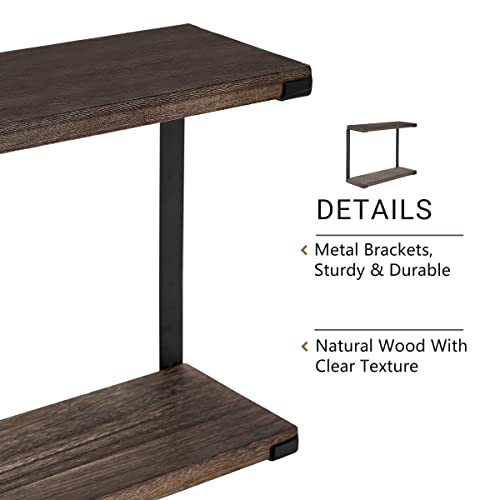 Mkono 2 Tier Wall Shelf Rustic Wall Mounted Floating Shelves Bathroom Wall Decor Wood Hanging Shelf With Metal Brackets Display Storage Shelving For Living Room Bedroom Office #TOP3