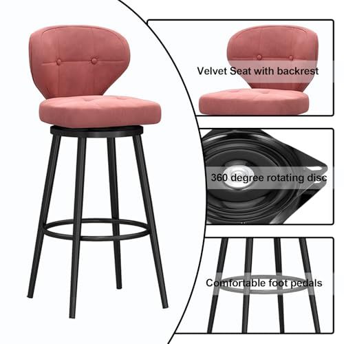 Tabouret de bar pivotant rose en velours noble pour intérieur élégant