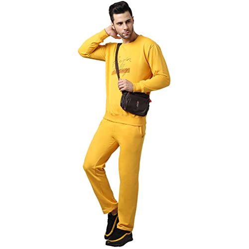 Image of Mack Jonney Fleece Printed Tracksuit Co-ord Set for Men (Pack of 2)-SW 47 YLW 44 MRN LOWER YLW MRN 04-P