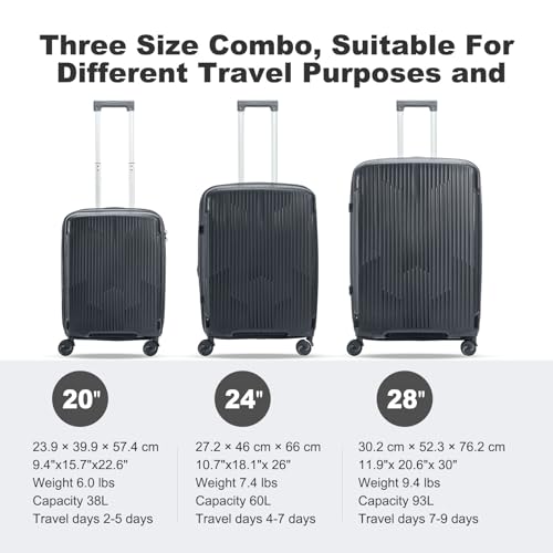Image of Nazhura Luggage Set, 3-Piece Hardside Suitcase Set, 20-inch Carry On, 24-inch, 28-inch Luggage
