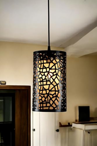 Image of Prop It Up Decorative Pendant Light Fixture, Metal Mesh Design, Black, 17cm Diameter