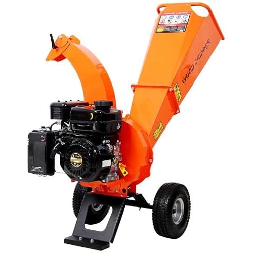 LuckyNote】Wood Chipper Shredder Mulcher Heavy Duty 7 HP 212cc Gas Powered 3 Inch Max Capacity，15:1 Reduction Ratio, 43x29.3x45.6 Inch，The Package Will be Shipped in Two Separate parcels