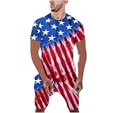 Dgoopd Mens Short Sets 2 Piece Outfits American Flag Short Sleeve Shirt and Shorts Set 4Th of July O