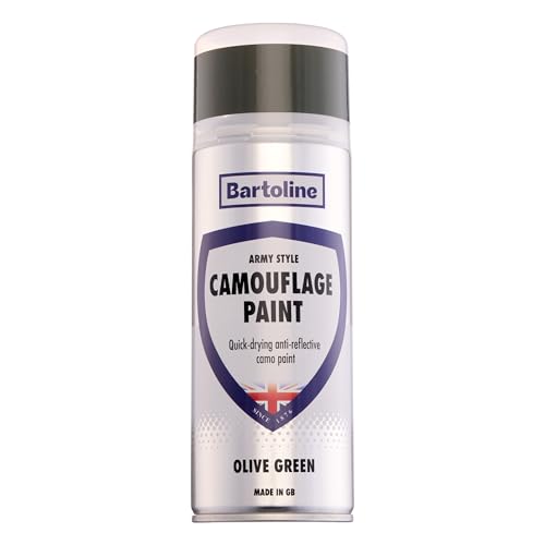 Bartoline Camouflage Paint Olive Green 400ml – Anti-Reflective Military-Style Spray Paint Multi-Surface Use on Metal, Wood, Plastic, Ceramics Outdoor/Indoor Applications