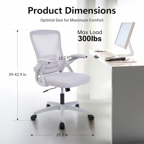 Office Chair Ergonomic Desk Chairs with Lumbar Support Mesh Computer Chair with Flip-up Armrests Comfy High Back Support Rolling Swivel Executive Task Chair for Home Office Grey
