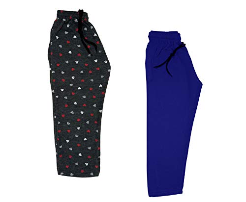 Image of IndiWeaves Kids-Unisex Girls and Boys Printed and Solid Fleece Warm Lower Track Pants /Pajamas for Winrters (Blue,Drak Grey,14-15 Years) Pack of 2