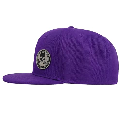 Image of Flat Brim Hats for Men - Gothic Style Skull Hat Leather Pattern - Hip-Hop Snapback Hat Skeleton Hats for Men