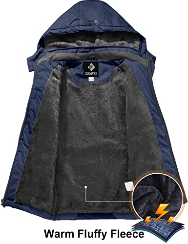 Gemyse Boy's Waterproof Ski Snow Jacket Fleece Windproof Winter Jacket With Hood (Navy Blue,8) #TOP2