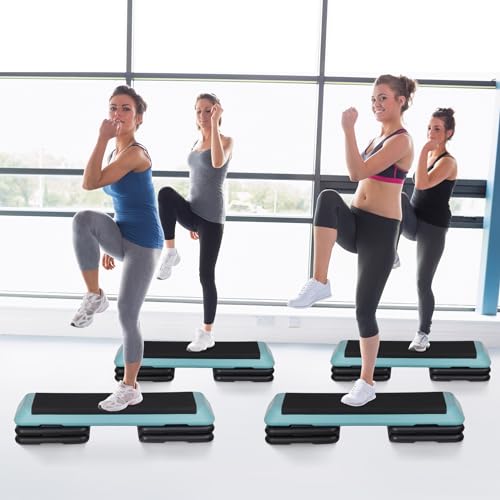 HomGarden 43\" Adjustable Aerobic Stepper Workout Step w/ 4 Risers Fitness & Exercise Platform Trainer Stepper