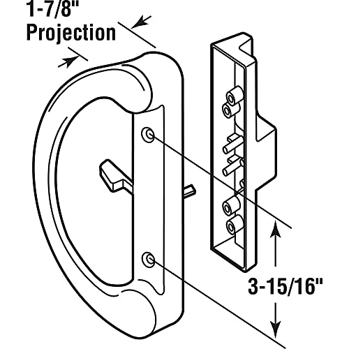 Prime-Line C 1225 Sliding Patio Door Handle Set & E 2014 Mortise Lock - Adjustable, Spring-Loaded Hook Latch Projection, Aluminum And Vinyl, 3-11/16”, 45 Degree Keyway, Round Face #TOP3