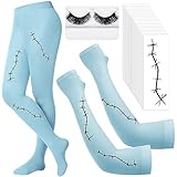 Didaey Halloween Costume Accessories for Women Halloween Scar Arm Sleeves Footed Tights False Lashes Scar Tattoos for Cosplay(Blue)
