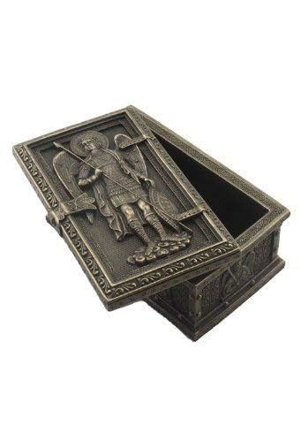 Arcanjo São Miguel Relíquia do Rosário de Bronze Fundido Frio ou Caixa de Lembrança Emoldurada Caixa