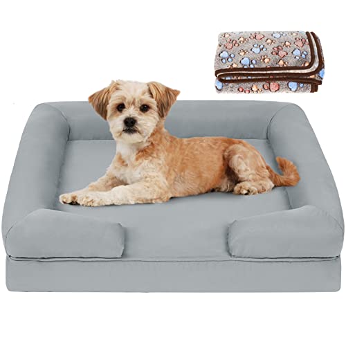 Small Dog Bed-Orthopedic Memory Foam Pet Bed, Washable Pet Bed With Fluffy Blanket, Waterproof Liner, Durable Zipper #TOP20