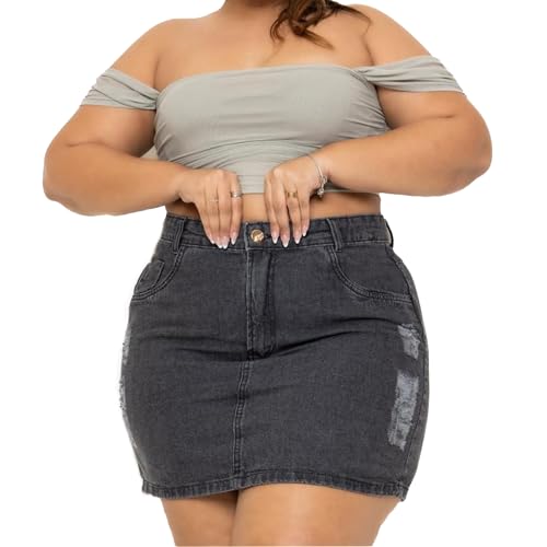 Mini Saia Jeans Feminina Grafite Plus Size Cintura Alta Tendência Verão (BR, Numérico, 54, Plus Size