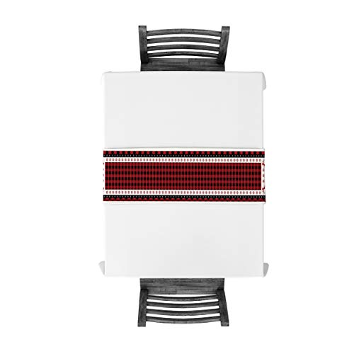 Christmas Table Runner-Red Black Buffalo Plaid Check-Cotton Linen-Winter Dinner Scarf Décor,Long 108 Inch Holiday Reindeer Tree Dresser Scarves,Xmas Kitchen Coffee/Dining Home Living Room Tablerunner - Thumbnail 6