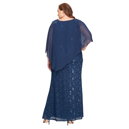 Image of S.L. Fashions Womens Plus Size Long Length Sequin Lace Beaded Capelet Mother of The Bride Dress, Formal Evening Gown