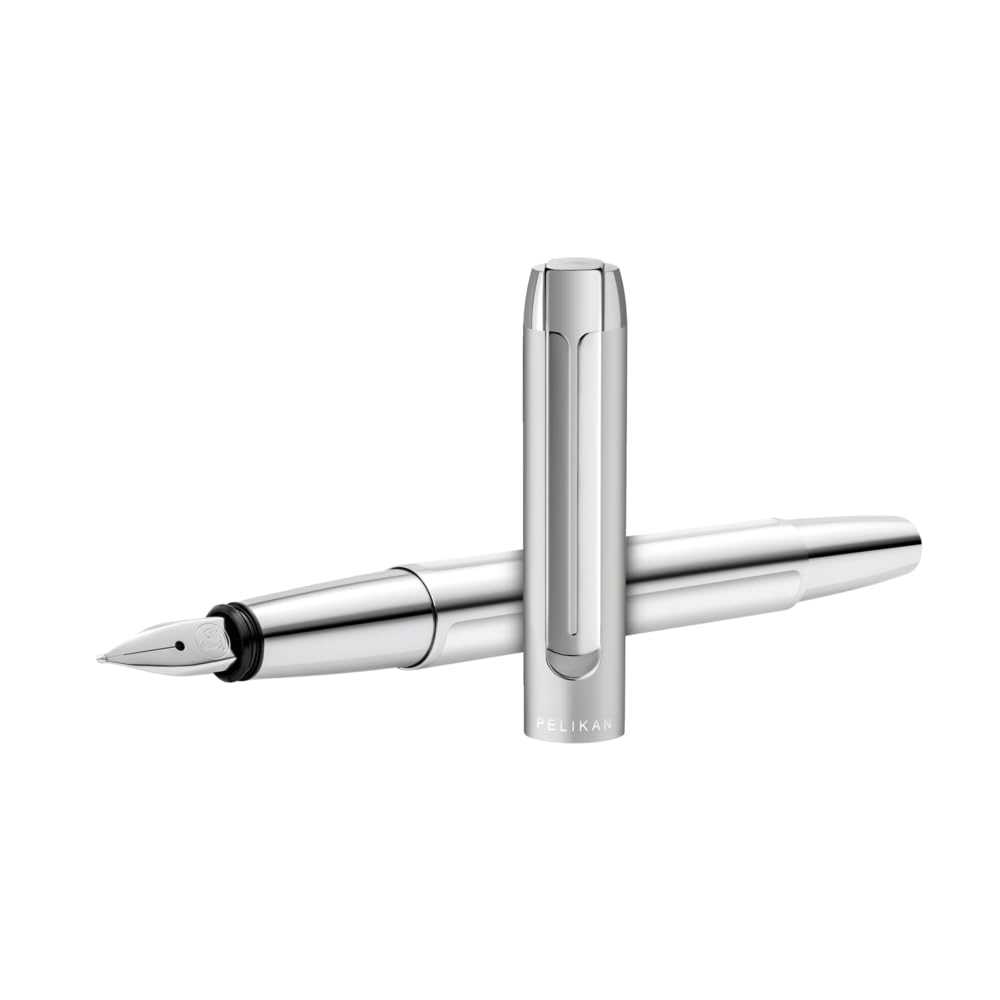 Pelikan Füllhalter Pura P40, Silber, Feder M (mittel), hochwertiger Patronenfüller im Geschenk-Etui, 952044