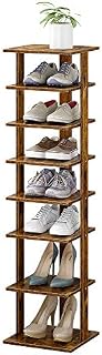HOME BI Narrow Shoe Rack, 7-Tier Wood Shoe Shelf, Vertical Shoe Storage Cabinet, Entryway Shoe Tower, Shoes Organizer Perfect for Narrow Closet, Entryway, Hallway, Bedroom (Small, Rustic Brown)