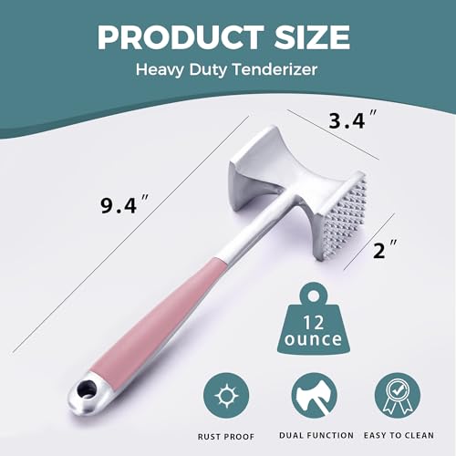 Image of KITEXPERT Meat Tenderizer Hammer with Comfortable-Grip Handle, Dual-side Mallet for Kitchen, Heavy Duty Pounder For Tenderizing Steak, Beef and Fish, Pink