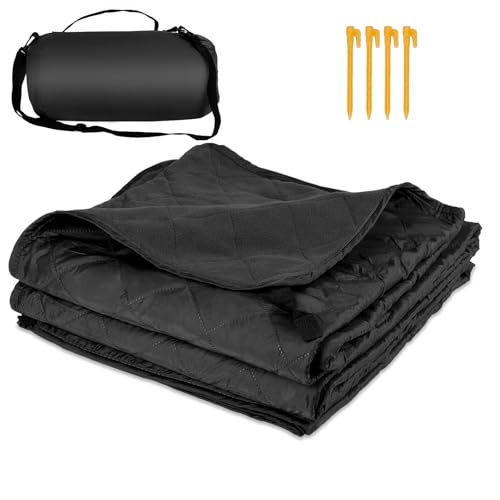 Waterproof Camping Blanket with Fleece Lining 67”X 87”, Large Outdoor Blankets for Camping for Cold Weather, Windproof Stadium Blanket for Sports, Car, Picnic, Adults, Machine Washable, (Black, 1PCS) by Colorsoul - Used condition - CA$35.59