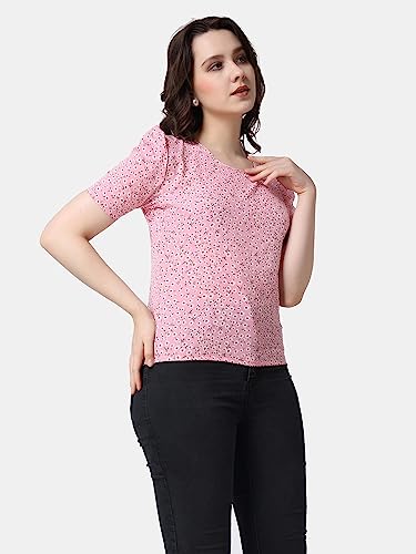 Image of POPWINGS Casual Printed Puff Sleeves Round Neck Top for Women || Stylish Summer Tops for Women || Hip-Length Women Top