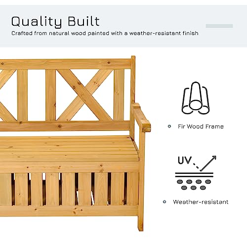 Outsunny Wood Garden Bench 2 Seater Storage Chest Patio Seating Chair With High Back And Armrest - 6