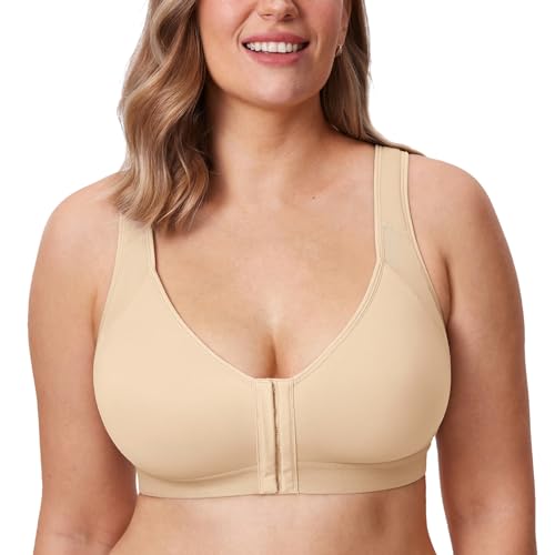 DELIMIRA Women's Front Closure Posture Wireless Back Support Full Coverage Bra Polyamide Polyester Elastane