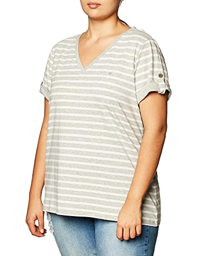 Nautica Women's Easy Comfort V-Neck Striped Supersoft Stretch Cotton T-Shirt Shirt, Grey Heather, Medium