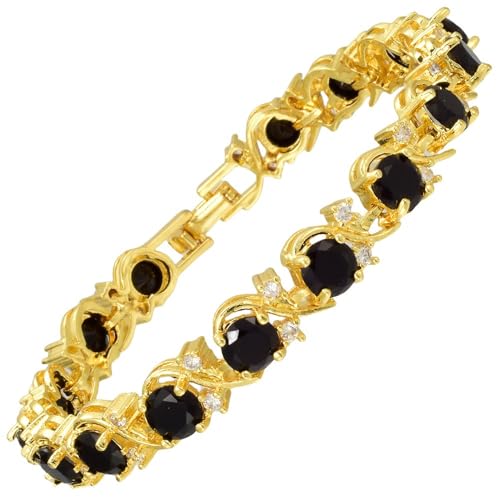 Image of RIZILIA BLOSSOM Black Onyx CZ 14K Gold Plated Tennis Bracelet for Women
