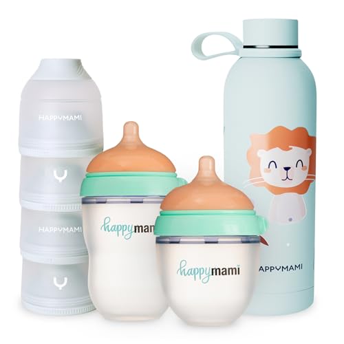 Happymami, Pack 2 Biberones Personalizables + Termo + Dosificador - Set Regalo Navidad Recién Nacido - Kit Alimentación Anticólicos y Sin BPA, creado por matronas