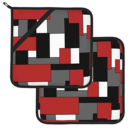 Pot Holders For Kitchen,Abstract Red Black Check Patternheat Resistant Potholder Non-Slip Heat Pad 2 Pcs,Oven Mitts Potholders For Daily Kitchen Baking,Cooking,Restaurant 8 Inch #TOP1