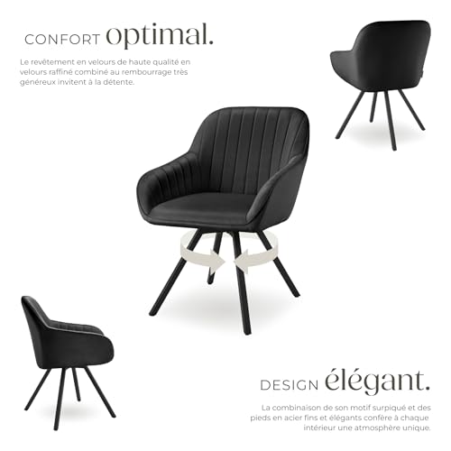 Chaise pivotante avec accoudoirs rembourrée aspect velours - vue 6
