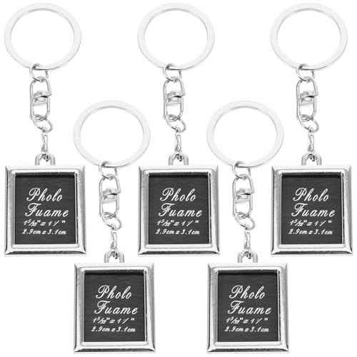 ifundom 5Pcs Fashion Mini Photo Frame Metal Keychains Key Rings Keyfob Couple and Family (Silver)