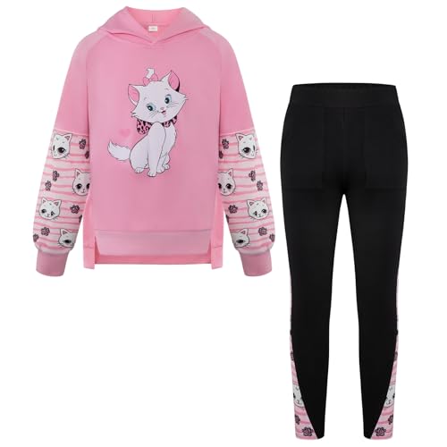 Seanrui Girls Clothes Cotton Sweatsuits Hoodies Fall Outfits Back to School Sweatshirt with Leggings Pink Cat 6-7 Years