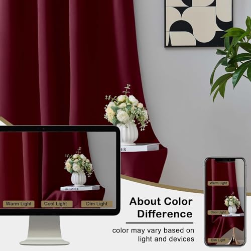 Image of Christmas Burgundy Blackout Curtains for Bedroom 63 Inch Length 2 Panels Set, Nursery Thermal Insulated Energy Saving Rod Pocket Window Treatment Curtains Blackout Drapes, 2x40Wx54L Inches