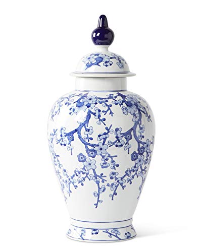 K&K Interiors 15299D 24 Inch Porcelain Blue and White Chinoiserie Lidded Ginger Jar