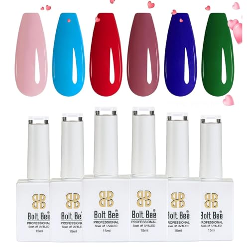 Image of Bolt Bee Gel Polish Kit Gel Polish Set, 6 Colors Light Soft Sakura White Nude Spring Soak off Nail Art Design Manicure Kit at Home (P+B+R+LW+RB+G)