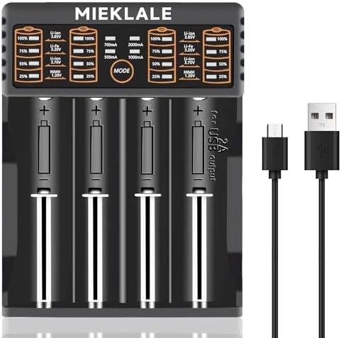 18650 Battery Charger,MIEKLALE 4-Bay Smart Universal Charger for Rechargeable Batteries Li-ion IMR 10440 14500 16340 RCR123 26650 20700 17500 17700 18490,Ni-MH Ni-Cd AA AAA