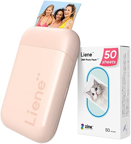 Liene Photo Printer, 2x3 Mini Instant Portable Instant Printer w/ 50 Zink Adhesive Paper, Bluetooth 5.0, Compatible w/iOS & Android, Small Photo Printer for iPhone, Smartphones, Pink