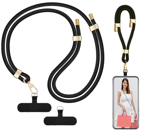 Beojonvy Cordino per Cellulare Universale, Cordino Regolabile Senza Custodia con Fascia per Polso e 2 Patch, Adatto a Tutti Gli Smartphone per Vacanze Outdoor, Nero