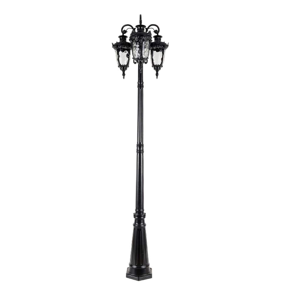 GTHTUHFD Lamp Post Lights Outdoor Lights Outdoor High Pole Street Pillar Light Outdoor Ip65 Waterproof Glass Lantern European E27 3-Lights Retro Antique Path Way Aluminum Post Light Ga,Black